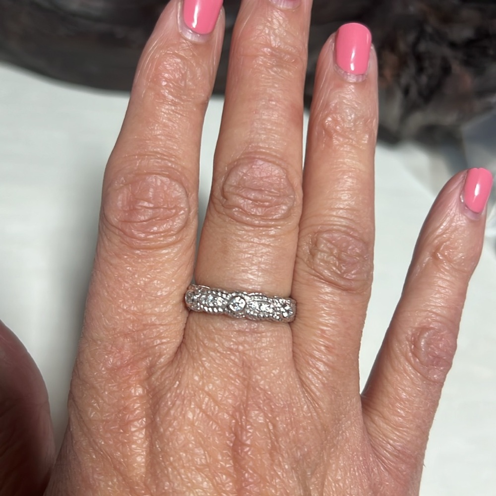 C111 Judith Ripka Sterling Silver Rope Band CZ  Ring Textured Design sz10 - Picture 8 of 8